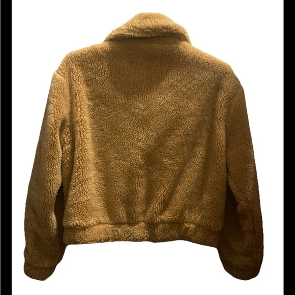Urban Outfitters Cropped Teddy Jacket Fleece Deep Pile Sherpa Brown Siz M NWT - Picture 5 of 7